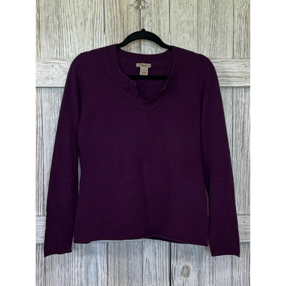 Vertical Design 2-Ply 100% Cashmere Womens XL Sweater Purple